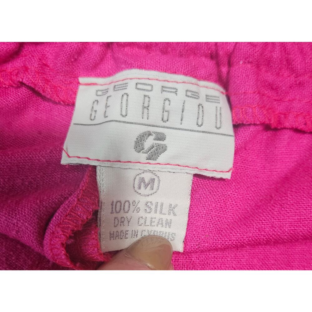 Vintage George Georgiou 100% Raw Silk Pleated Trousers Medium Fuchsia Pink - Picture 4 of 8